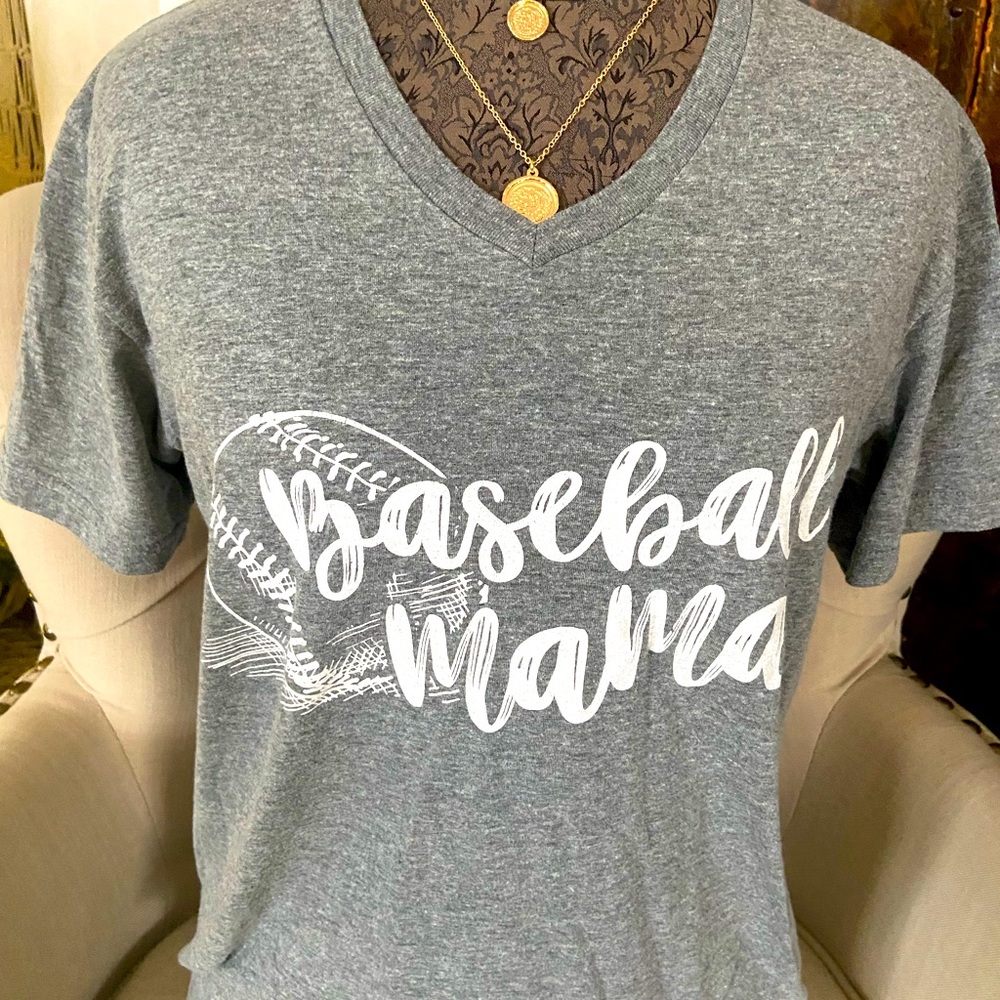 Gray Jane Marie Baseball Mama v neck